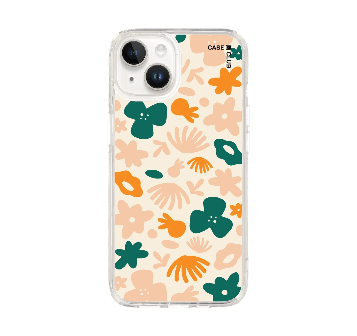 iphone 14 clear case orange flower pattern